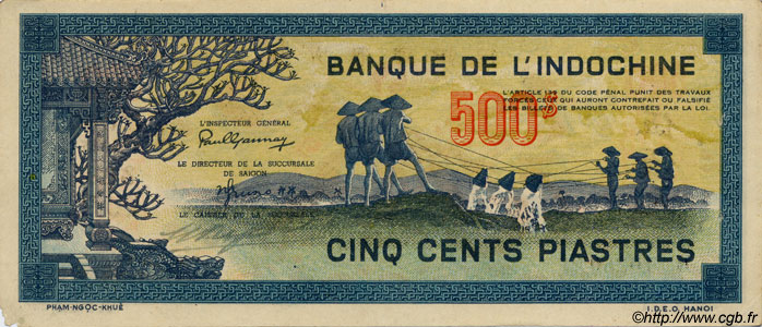 500 Piastres bleu INDOCHINE FRANÇAISE  1944 P.068 TTB+