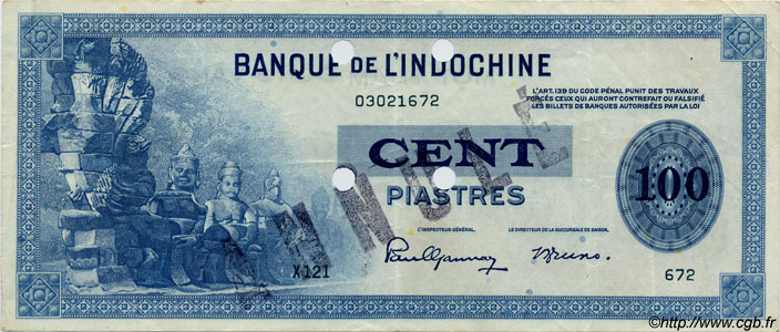 100 Piastres Spécimen INDOCHINE FRANÇAISE  1945 P.078s pr.SUP