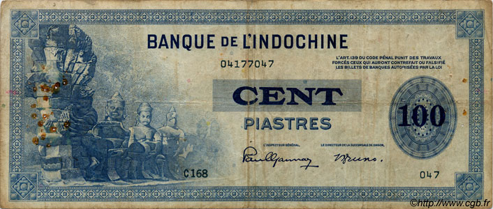 100 Piastres INDOCHINE FRANÇAISE  1945 P.078 TB