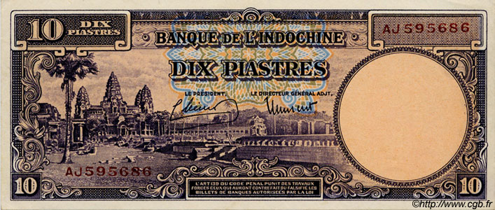 10 Piastres FRENCH INDOCHINA  1947 P.080 XF