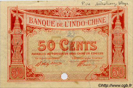 50 Cents INDOCHINE FRANÇAISE  1920 P.047as TTB+