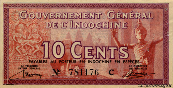10 Cents INDOCHINE FRANÇAISE  1939 P.085a pr.SUP