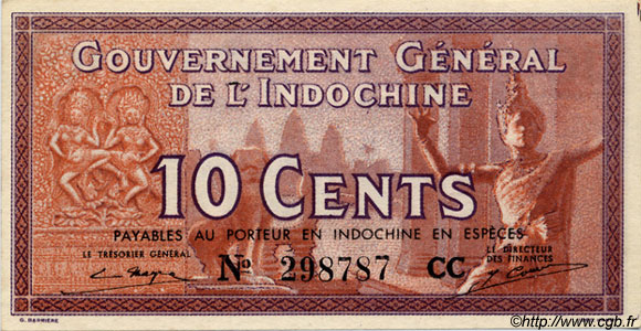 10 Cents INDOCHINE FRANÇAISE  1939 P.085d NEUF