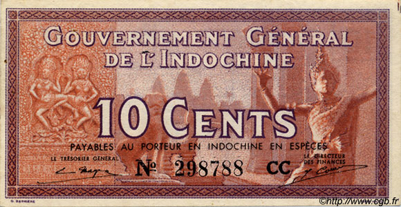 10 Cents INDOCHINE FRANÇAISE  1939 P.085d NEUF