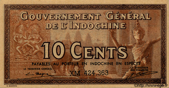 10 Cents INDOCHINE FRANÇAISE  1939 P.085e pr.NEUF