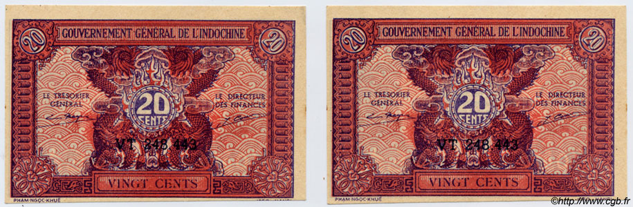 20 Cents INDOCHINE FRANÇAISE  1943 P.090 NEUF