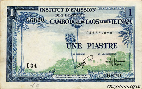 1 Piastre - 1 Dong FRENCH INDOCHINA  1954 P.105 VF+