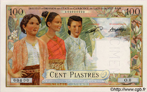 100 Piastres - 100 Kip FRENCH INDOCHINA  1954 P.103s UNC-