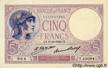 5 Francs FEMME CASQUÉE FRANCE  1930 F.03.14 SUP+