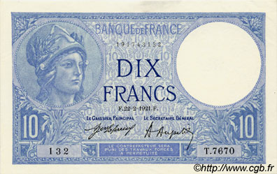 10 Francs MINERVE FRANCE  1921 F.06.05 pr.NEUF
