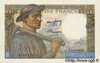 10 Francs MINEUR FRANCE  1949 F.08.21 NEUF
