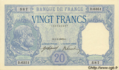 20 Francs BAYARD FRANCE  1919 F.11.04 SPL