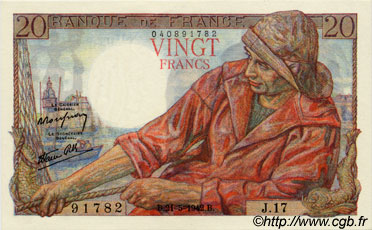 20 Francs PÊCHEUR FRANCE  1942 F.13.02 pr.NEUF