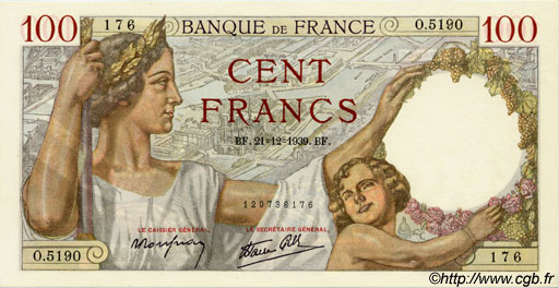 100 Francs SULLY FRANCE  1939 F.26.18 pr.NEUF