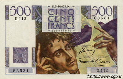 500 Francs CHATEAUBRIAND FRANCE  1952 F.34.09 SUP+ à SPL