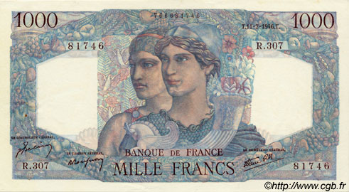 1000 Francs MINERVE ET HERCULE FRANCE  1946 F.41.15 SUP+