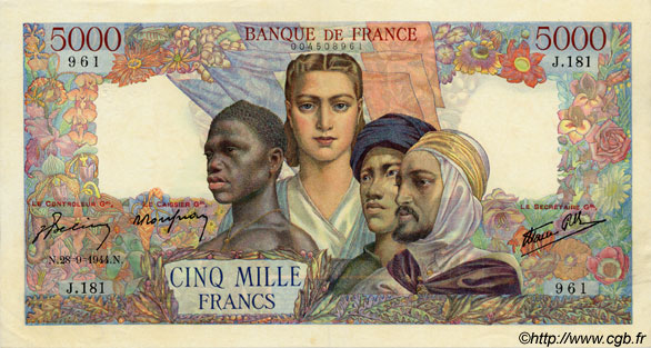 5000 Francs EMPIRE FRANÇAIS FRANCE  1944 F.47.08 pr.SPL