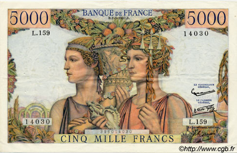 5000 Francs TERRE ET MER FRANCE  1957 F.48.14 SUP