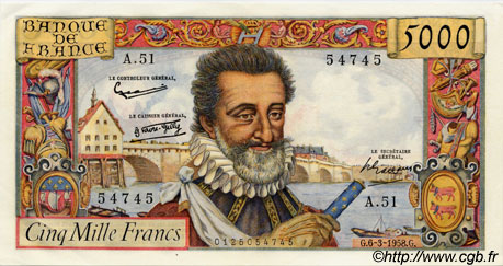 5000 Francs HENRI IV FRANCE  1958 F.49.06 SPL