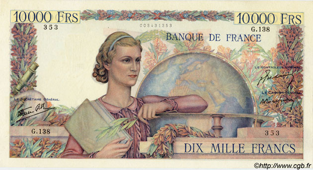 10000 Francs GÉNIE FRANÇAIS FRANCE  1946 F.50.06 SUP+