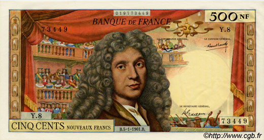 500 Nouveaux Francs MOLIÈRE FRANCE  1961 F.60.03 SPL