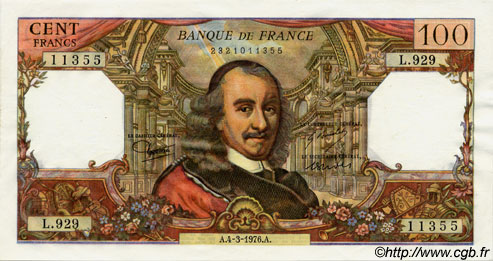 100 Francs CORNEILLE FRANCE  1976 F.65.52 SPL+