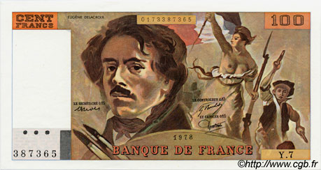 100 Francs DELACROIX modifié FRANCE  1978 F.69.01d NEUF
