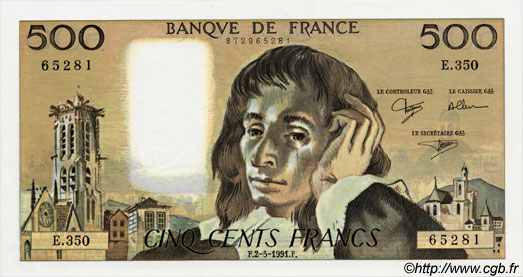 500 Francs PASCAL FRANCE  1991 F.71.47 pr.NEUF