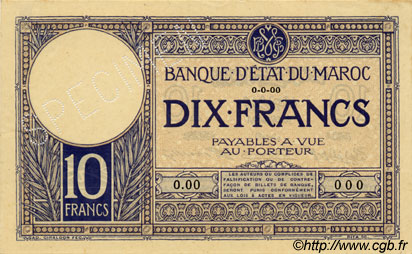 10 Francs MAROC  1920 P.11as pr.NEUF
