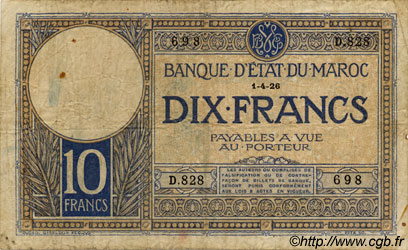 10 Francs MAROKKO  1926 P.11b fS