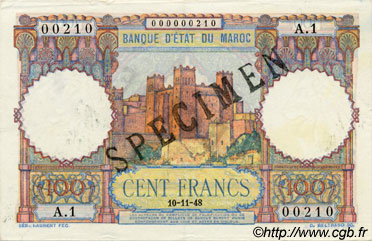 100 Francs MAROC  1948 P.45s SUP