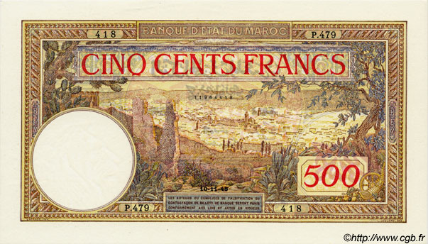 500 Francs MOROCCO  1948 P.15b UNC