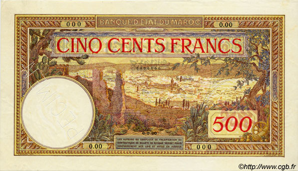 500 Francs MAROKKO  1946 P.15bs fST+