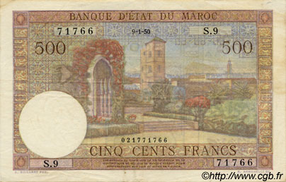 500 Francs MAROC  1950 P.46 TTB