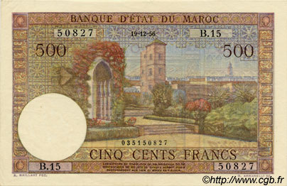 500 Francs MAROC  1956 P.46 SUP