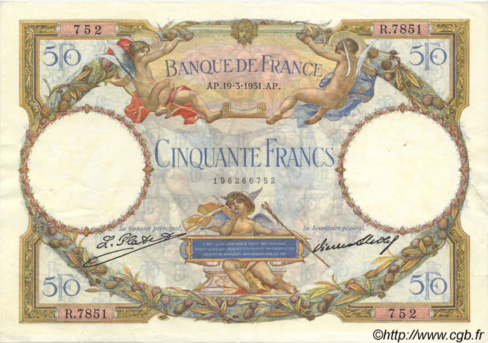 50 Francs LUC OLIVIER MERSON type modifié FRANCE  1931 F.16.02 TTB+