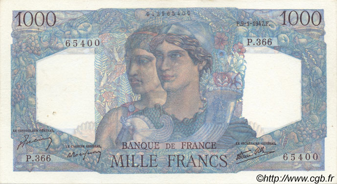 1000 Francs MINERVE ET HERCULE FRANCE  1947 F.41.18 TTB
