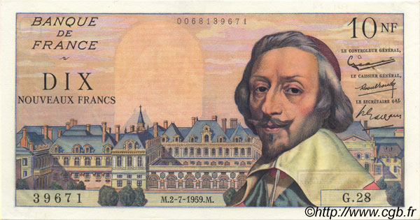 10 Nouveaux Francs RICHELIEU FRANCE  1959 F.57.02 SUP+