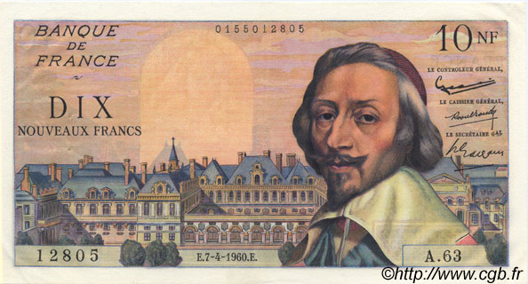 10 Nouveaux Francs RICHELIEU FRANCE  1960 F.57.06 SUP+
