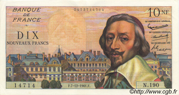 10 Nouveaux Francs RICHELIEU FRANCE  1961 F.57.16 SPL
