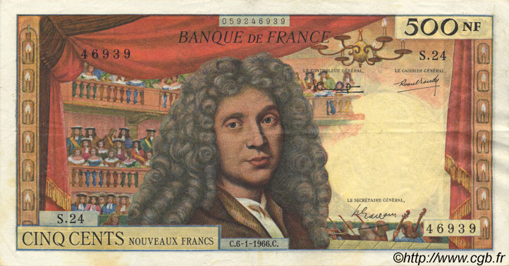 500 Nouveaux Francs MOLIÈRE FRANCE  1966 F.60.09 TTB