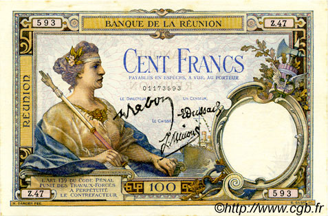 100 Francs REUNION INSEL  1944 P.24 fST