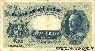 5 Rupees ÎLE MAURICE  1930 P.20 TTB