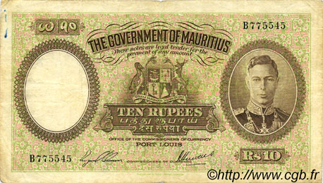 10 Rupees ÎLE MAURICE  1937 P.23a pr.TTB