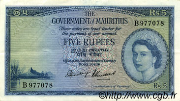 5 Rupees ÎLE MAURICE  1954 P.27 SUP