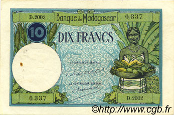 10 Francs MADAGASKAR  1957 P.036 fVZ