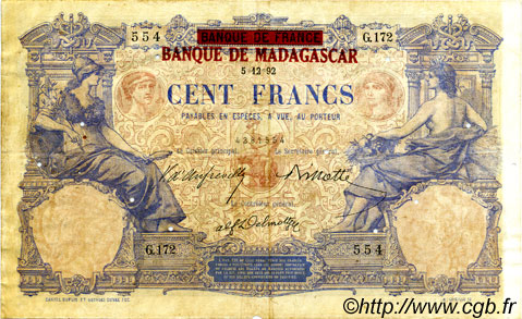 100 Francs MADAGASCAR  1892 P.034 TB