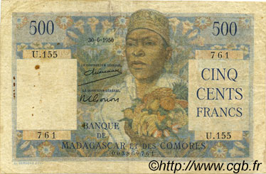500 Francs MADAGASCAR  1950 P.047a MB