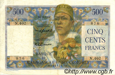 500 Francs MADAGASCAR  1954 P.047b SUP