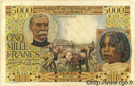 5000 Francs MADAGASCAR  1950 P.049a TB